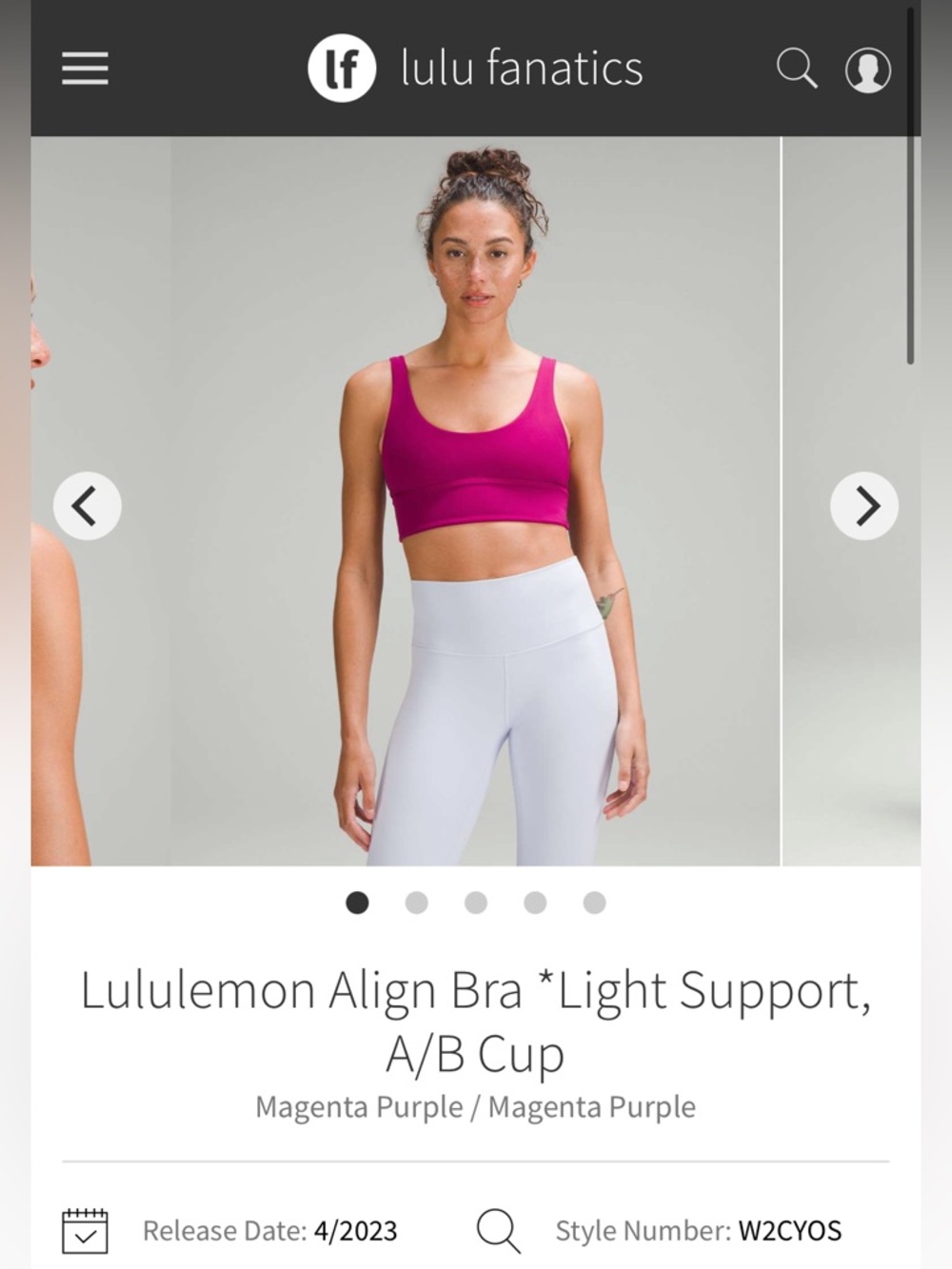 NWOT Lululemon Align Light Support Bra A/B Cup Sz 8 *magenta purple*